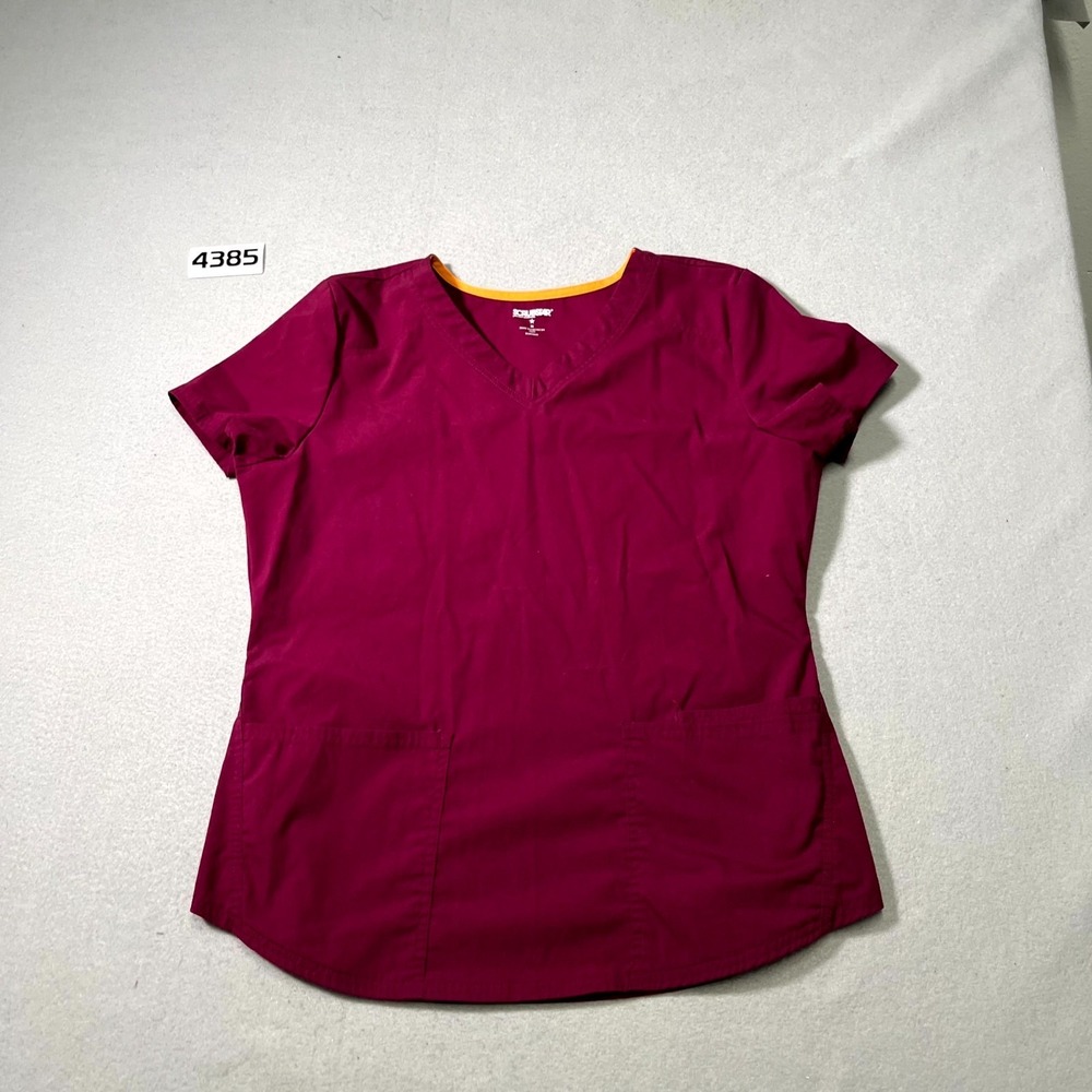 Scrubstar Premium Scrub Top Womens Medium Maroon Stretch Pockets V Neck Medical